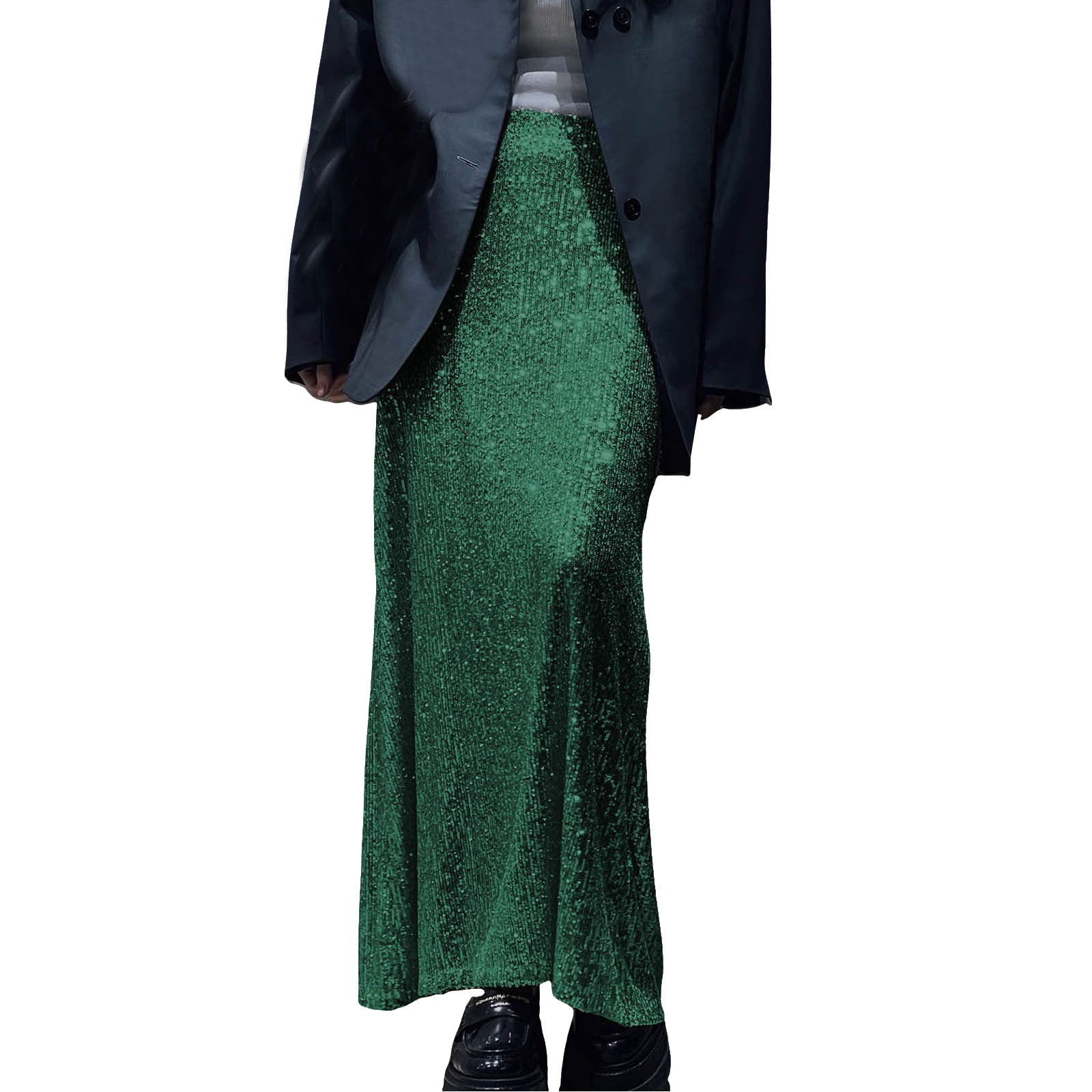 thumbnail image 1 of Falda larga con lentejuelas para mujer - Vestido de fiesta brillante de cintura alta - Poliéster - S-XL, 1 of 5